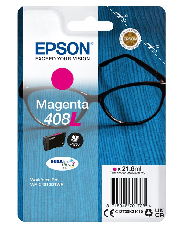 Billede af Magenta blækpatron - Epson 408L - 21,6 ml. hos Printerpatroner.dk