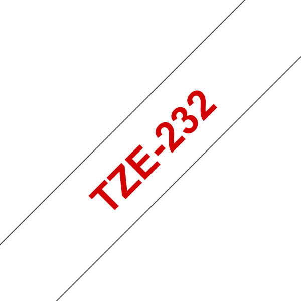 Rød tekst / hvid tape - 12mm x 8m - Original TZe-232 Brother tape