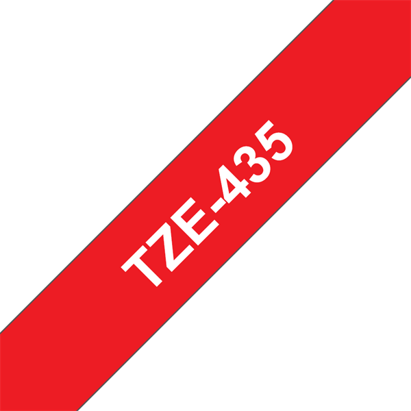 Billede af Hvid tekst / rød tape - 12mm x 8m - Original TZe-435 Brother tape hos Printerpatroner.dk