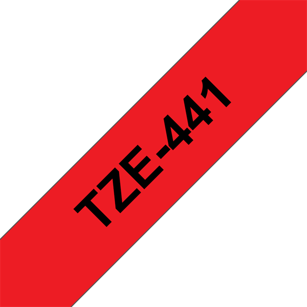Billede af Sort tekst / rød tape - 18mm x 8m - Original TZe-441 Brother tape hos Printerpatroner.dk