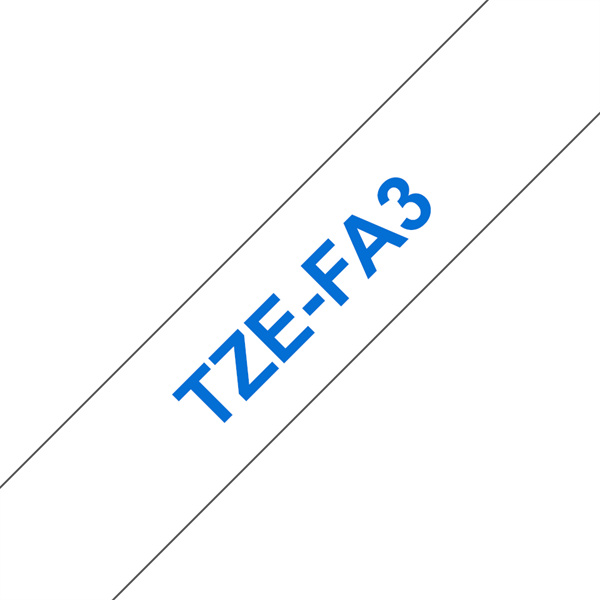 Billede af Blå tekst / hvid stof-tape - 12mm x 3m Original TZe-FA3 Brother stof-tape - STRYGES PÅ STOF hos Printerpatroner.dk