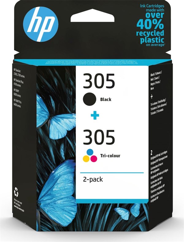 2-Pak sort og farvet patron - HP nr.305 -120+100 sider