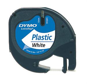 Hvid 12 Mm Plasttape (91221) 4 Mtr. Letratag Tape Til Dymo