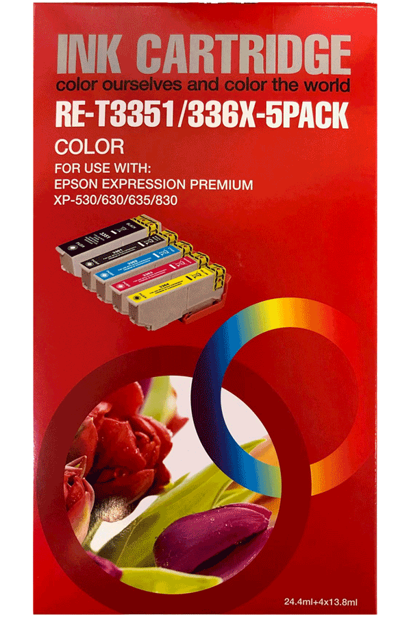 5-Pak B/Fb/C/M/Y Patroner - Epson 33Xl - 1X24,4+4X13,8 Ml Genfyldt Epson Miljø-Blækpatron