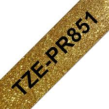 TZE-PR851 Original Brother tape 24mm. sort tekst / Guld glimmertape (laminerede) 8 m. pr. rl. Billede af TZE-PR851 Original Brother tape 24mm. sort tekst / Guld glimmertape (laminerede) 8 m. pr. rl.